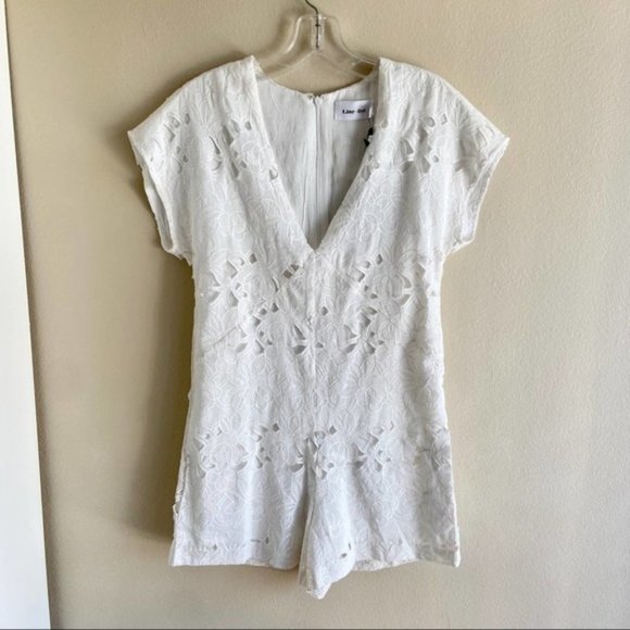 NWT Line + Dot White Floral Lace Silk Embroidered Romper Shorts Onepiece Crochet - Picture 1 of 5